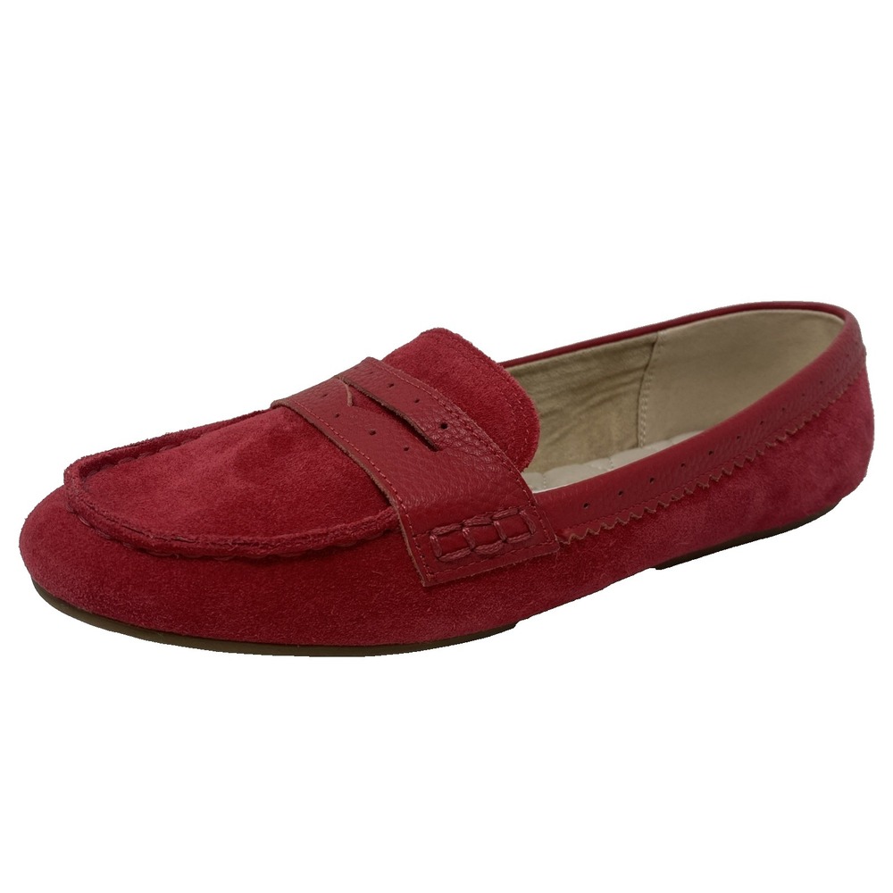 Lands' End Womens Loafers Size 9.5 Red Suede Slip On Flats Shoes Leather - Nice!